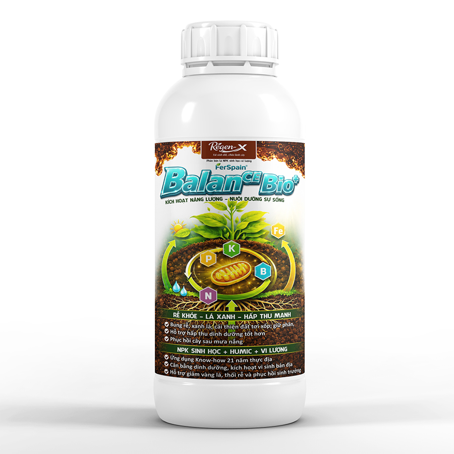 FerSpain Balance Bio+ 1kg của Regen-X, phân bón lá NPK sinh học humic vi lượng.