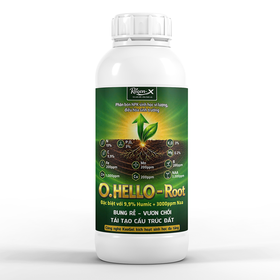 O.HELLO-Root Humic Max 9,9 – NPK sinh học vi lượng Humic + NAA, bung rễ, vươn chồi, tái tạo cấu trúc đất